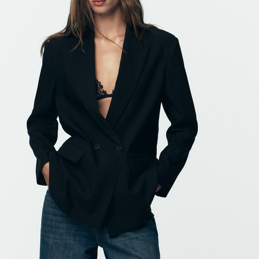 Zara Basic Black Oversized Blazer - Size Large - image 1